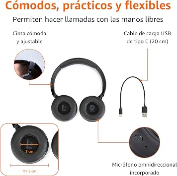 Amazon Basics Bluetooth 5.1 Wireless Headphones Over Ear Headphones 35 Hours Playtime Lightweight Adjustable for Travel Office Mobile Phone PC (Black)
