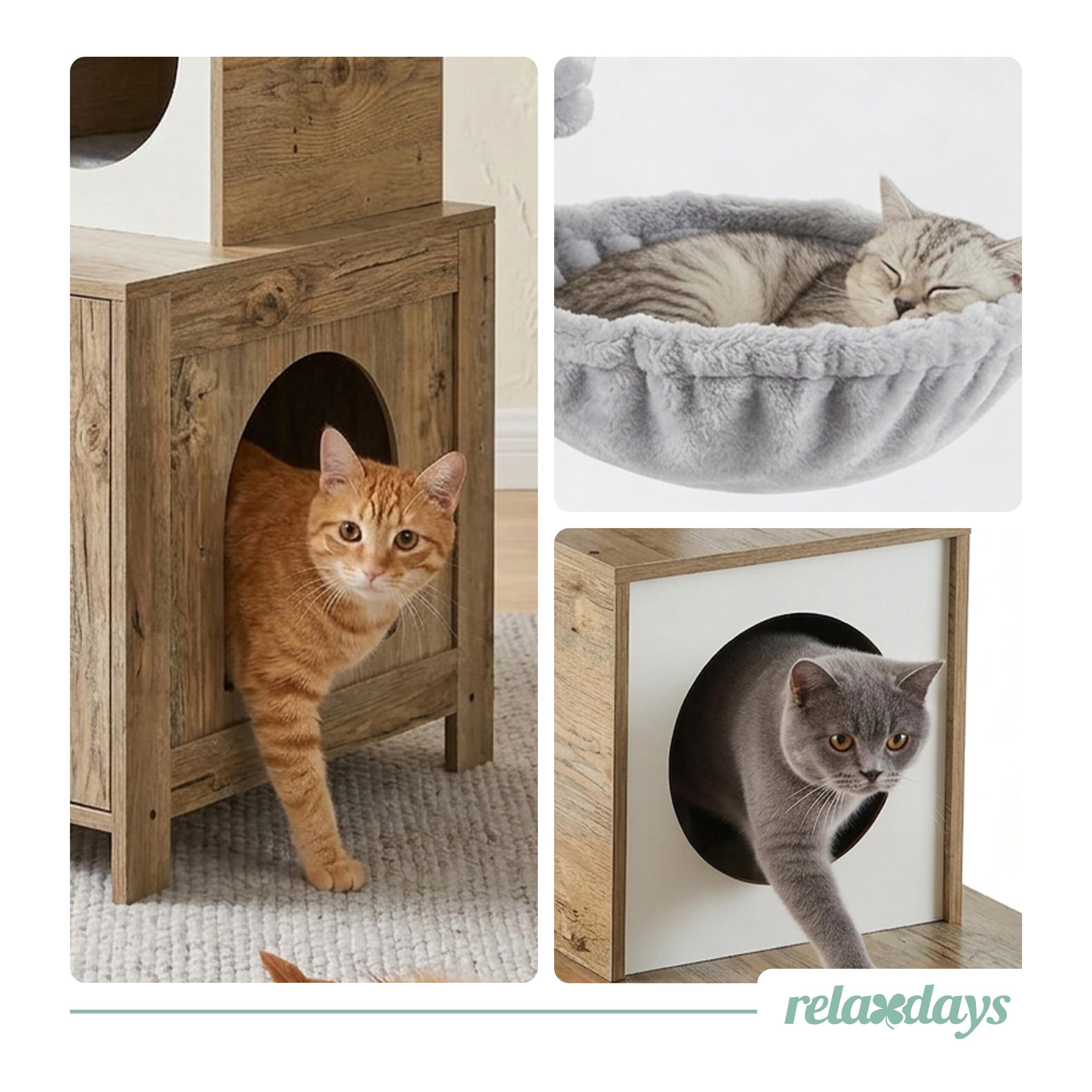 Relaxdays Kratzbaum mit Katzenkloschrank, HxBxT: 150 x 60 x 49 cm, Sisalstämme & Liegemulde, Holzoptik, Hellbraun/weiß