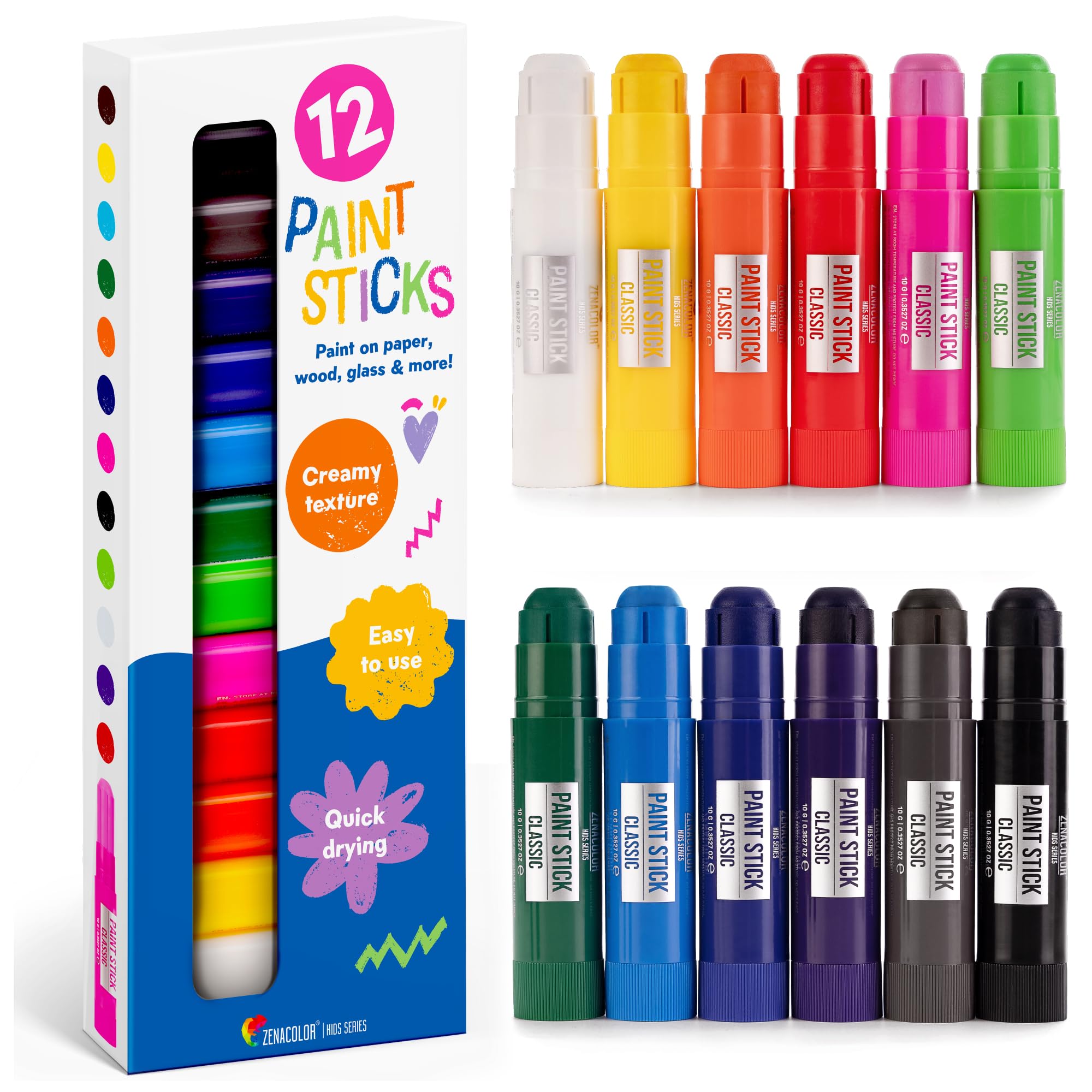 Amazon.com: Zenacolor Tempera Paint Sticks - 12 Colors Kids Paints
