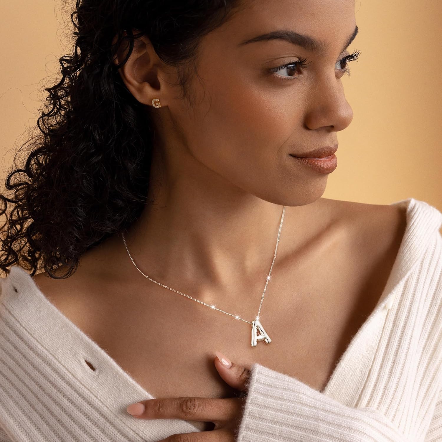 Bubble Letter Necklace Silver For Women,Sterling Silver Plated Balloon Initial Bubble Letter Pendant Necklace,Dainty Charm Chunky Initial Necklaces For Women,Custom Name Necklace Jewelry Gift - Image 3