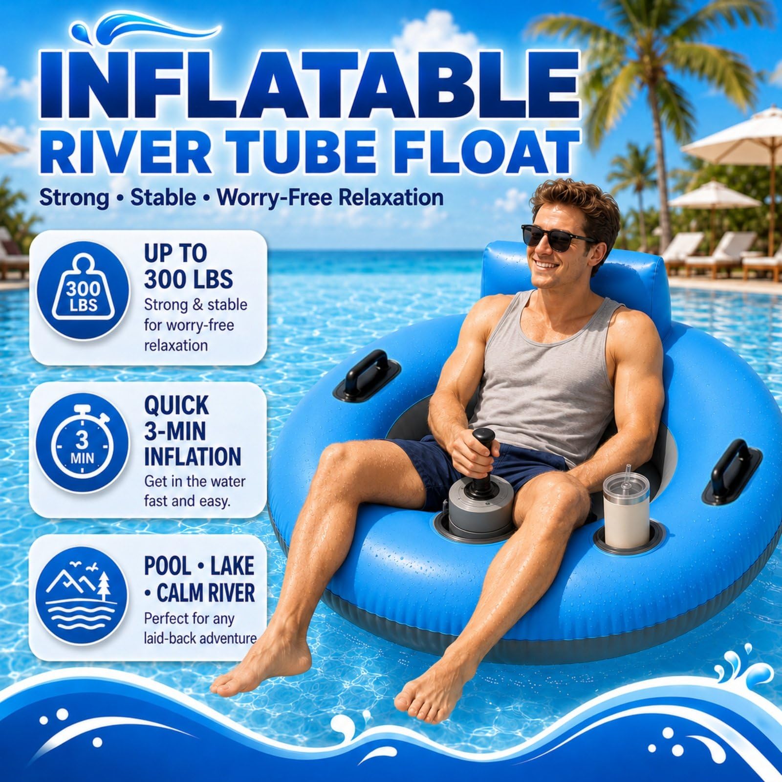 Flotador Motorizado para Piscina, Motor 50 W, Joystick 360° | PVC Grueso, Capacidad 136 kg, Autonomía 60 Min para Usuarios 14+ en Piscina, Lago, Ríos Tranquilos