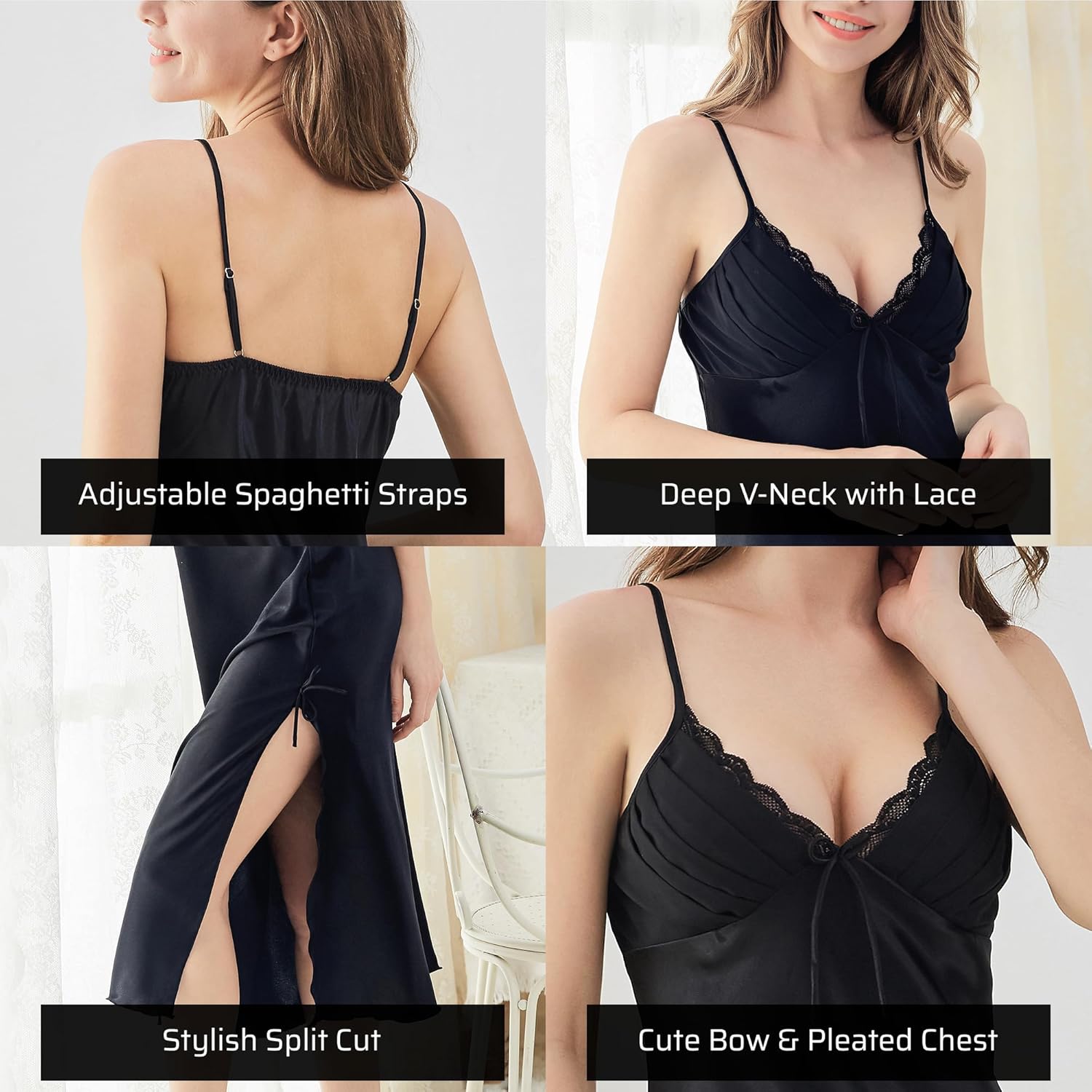 Victorian Silk Nightgown Women Girls Long Sleeveless Satin Princess Lingerie - Image 3