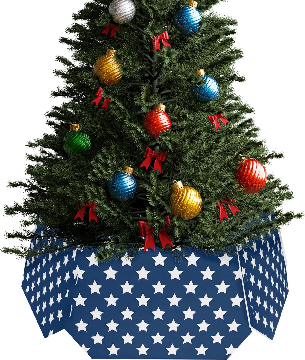 Christmas Tree Collar 6-PCS14.5"x 10", Christmas Tree Ring Independence Day Flag Day Blue Stars Pentagram Freedom Christmas Tree Stands Skirts Base Covers for Xmas Holiday Home Decor