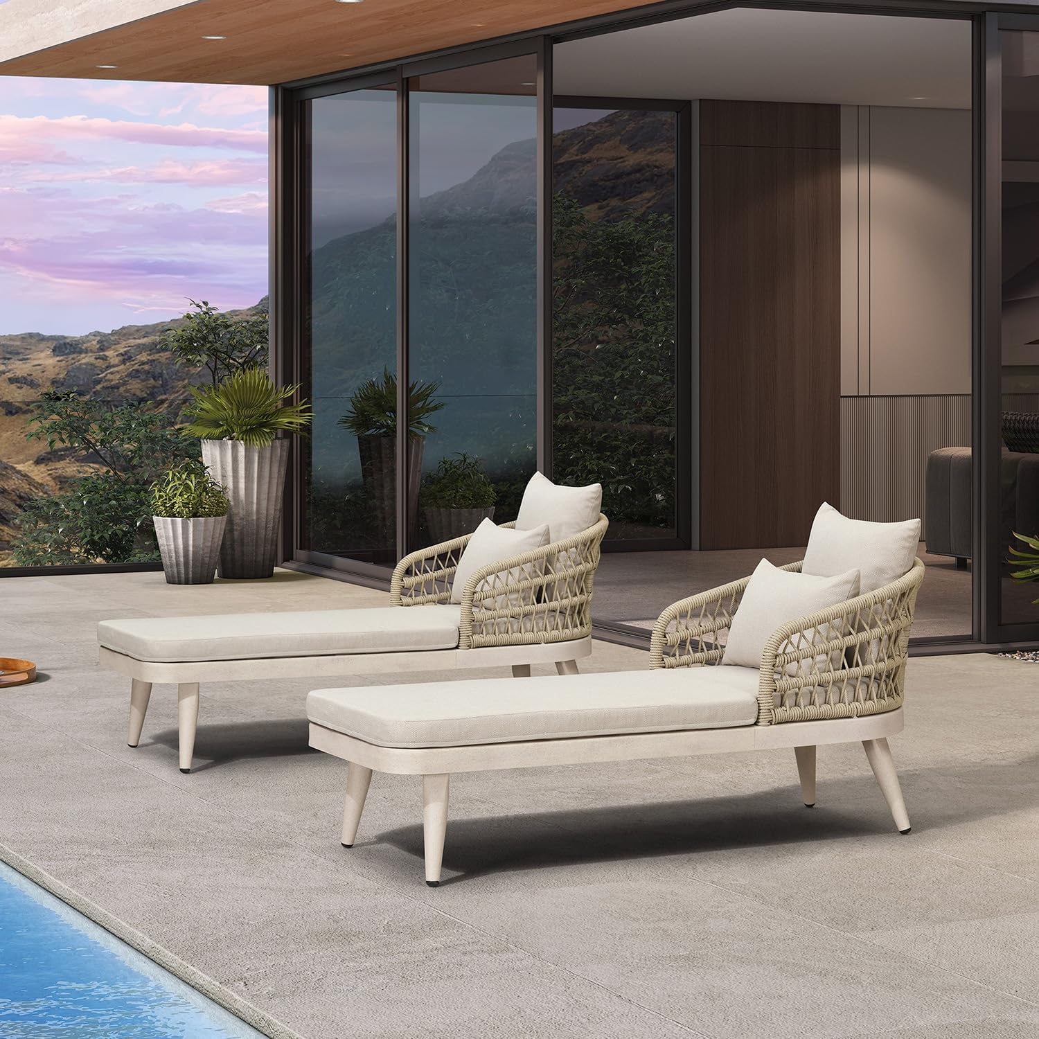 PURPLE LEAF Patio Chaise Lounge Chair Aluminum Frame 2 Pillows Matte White