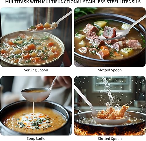 Miniatura 6 de Juego de utensilios de cocina de acero inoxidable 304  9 utensilios de cocina, juego de espátulas de cocina de metal, juego de herramientas de