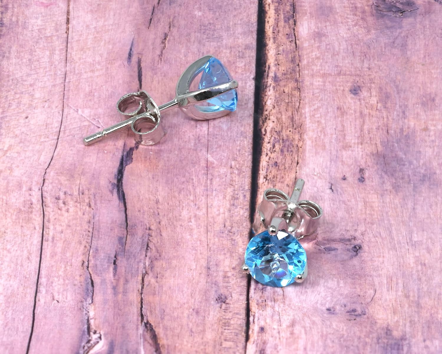 925 Sterling Silver Genuine Blue Topaz 6mm Round Martini Stud Earrings - Image 2