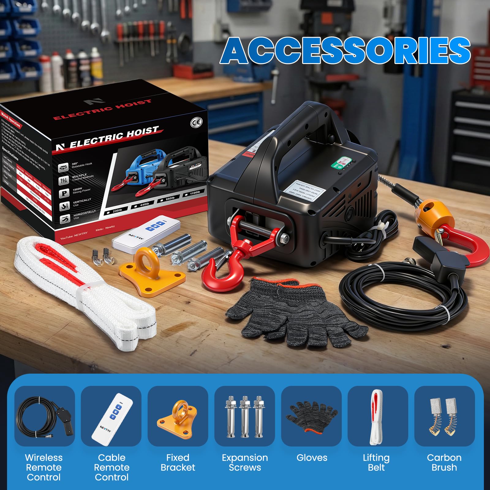 NEWTRY 3-in-1 Electric Hoist - 1100lbs Lifting -2 NEWTRY 3-in-1 Electric Hoist - 1100lbs Lifting -2