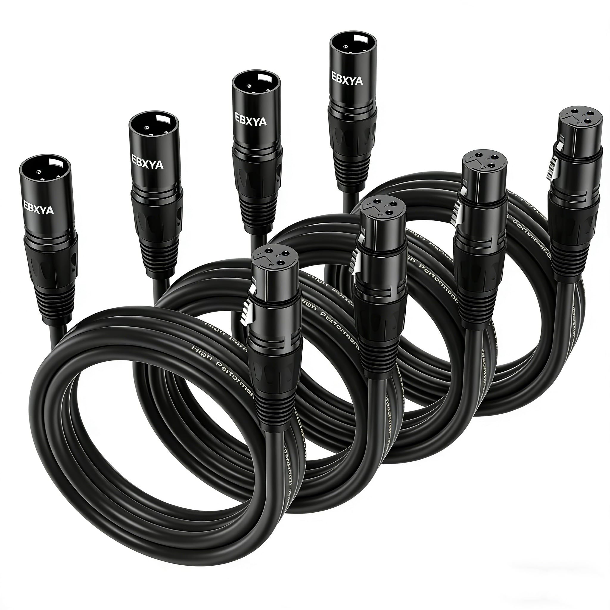 EBXYA Cable XLR 5m 4-Pack Premium para DMX512 y Control de Iluminación | 3 pines, blindado, macho-hembra, conectores robustos, baja pérdida, compatible con altavoces y mesas de mezclas