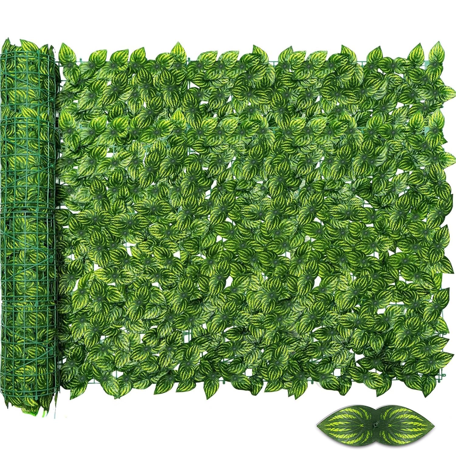 Vinclus Artificial Ivy Green Leaf Hedge Privacy Protection with Dense Foliage,Garden Fence Screening,Outdoor and Indoor Home Balcony Wall Decoration,Trellis Leaves Panel 1 X 3m(0.5 * 3m*2pcs)
