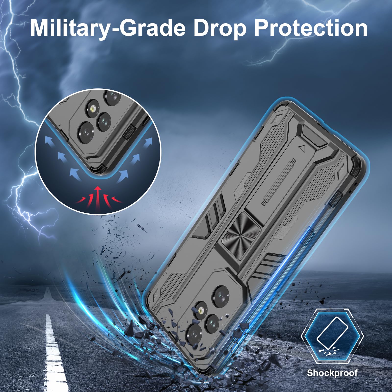 Funda para CMF Phone 2 Pro, Carcasa Antigolpes con Soporte anular metálico, Case Protectora de Grado Militar, Negro — view 209