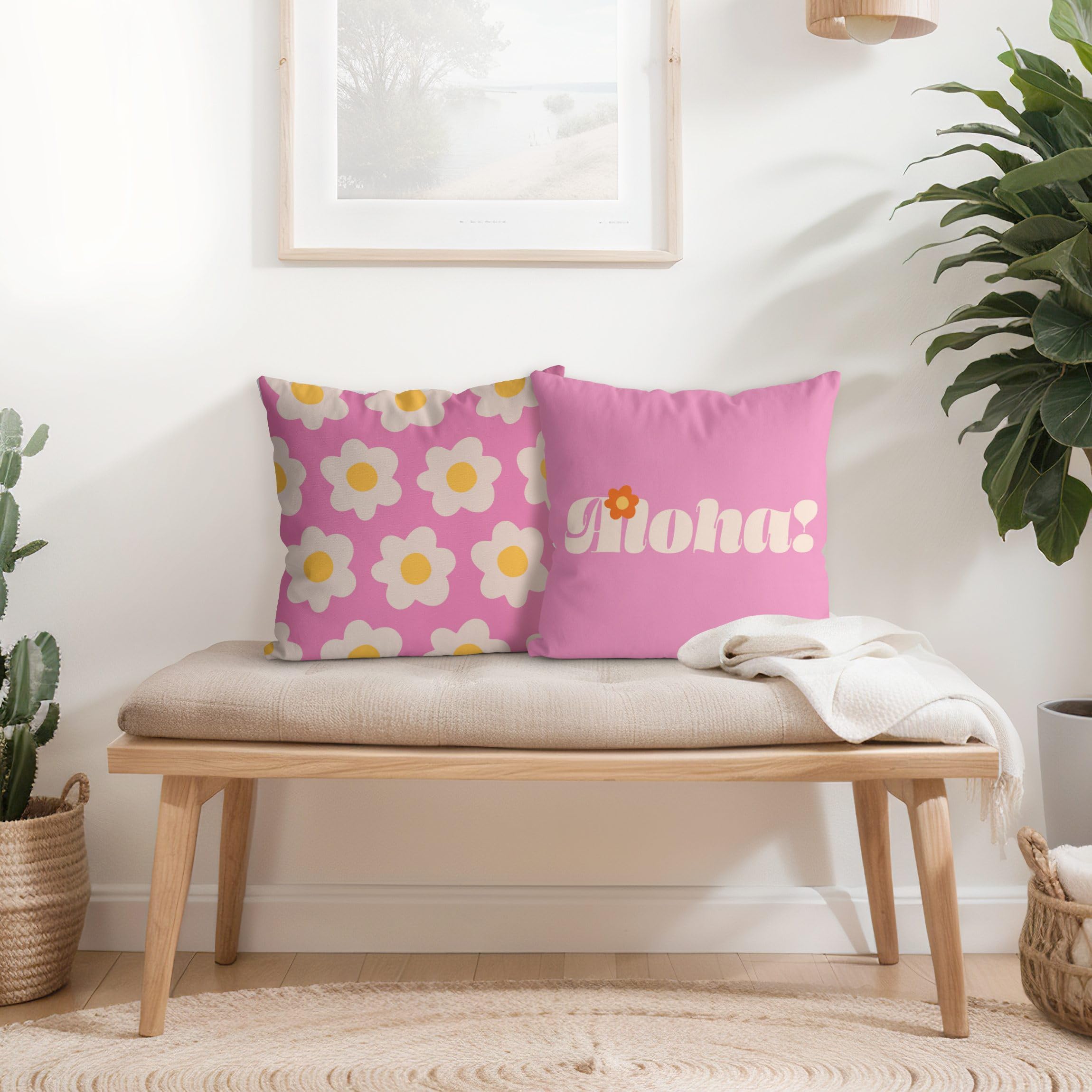 Dekokissen 2-teilig draußen/Outdoor waschbar Sprüche mit Füllung Zierkissen - Made in Germany - Blumenmuster Bezug rosa Sofakissen Pop Art Outdoor Sofa Bett 1235
