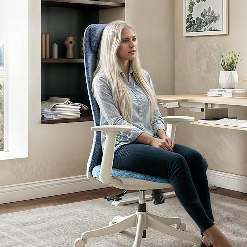 Miniatura 3 de EUREKA ERGONOMIC Skylar-Lite - Silla de oficina de malla azul, silla de escritorio ergonómica con reposacabezas ajustable, sillas de escritorio de
