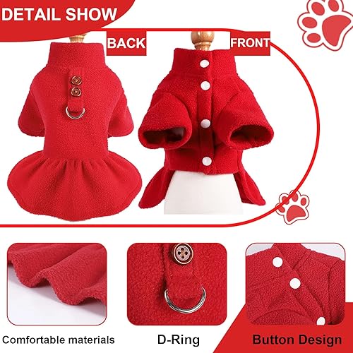 Miniatura 5 de Suéter para perros pequeños, vestido de forro polar para perro con anillo en D, ropa para perro de otoño e invierno, suéter cálido para cachorros,