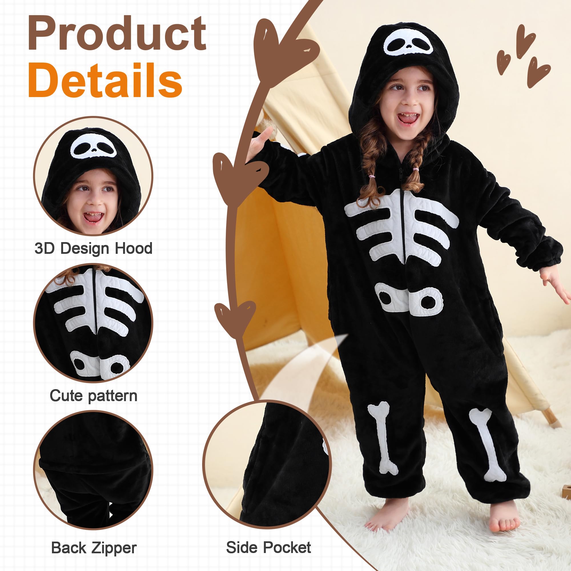 HAHASHOW Pigiama Intero Bambino Flanella Animali Costume Bambino 3-12 Anni | Lavabile in lavatrice, con Cappuccio, Morbido, Facile da indossare, Per Halloween, Natale, Carnevale e per l'uso quotidian