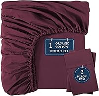 Vista 25 de LANE LINEN Sábanas ajustadas tamaño full, 100% algodón orgánico, juego de 3 piezas (1 sábana ajustada, 2 fundas de almohada), tejido percal, sábanas