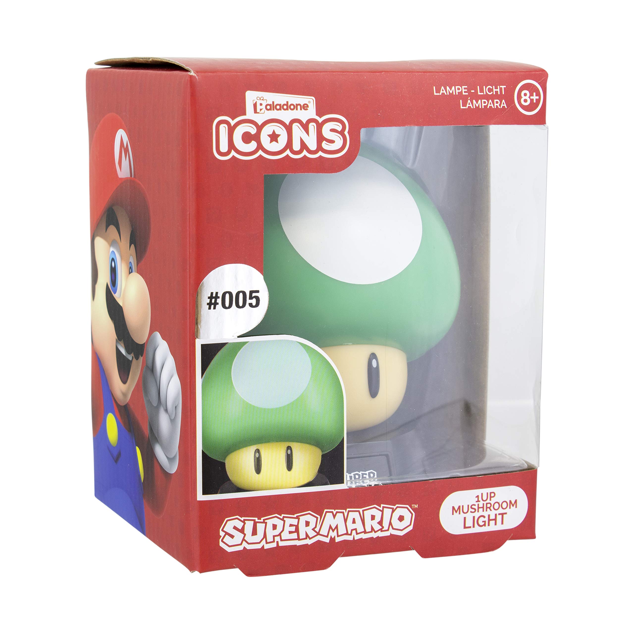 Paladone 1Up Mushroom Icon Light con licencia oficial de Nintendo Coleccionable, ideal para dormitorios de niños, oficina y hogar, mercancía de juegos de cultura pop, 1 W, verde