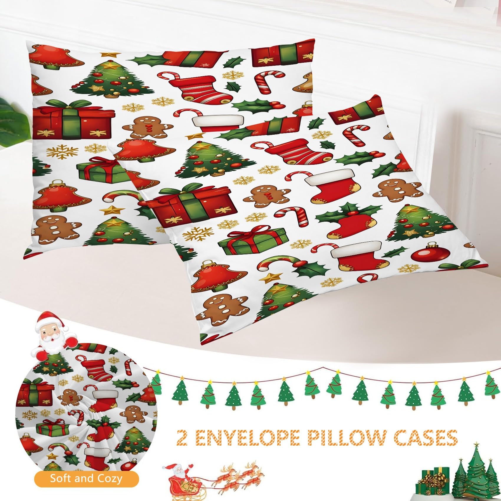 Poszewka na kołdrę z motywem choinki, na prezent, z mikrofibry, z zamkiem błyskawicznym, miękka, przytulna poszewka na kołdrę 200 x 200 cm + 2 poszewki na poduszkę 50 x 75 cm