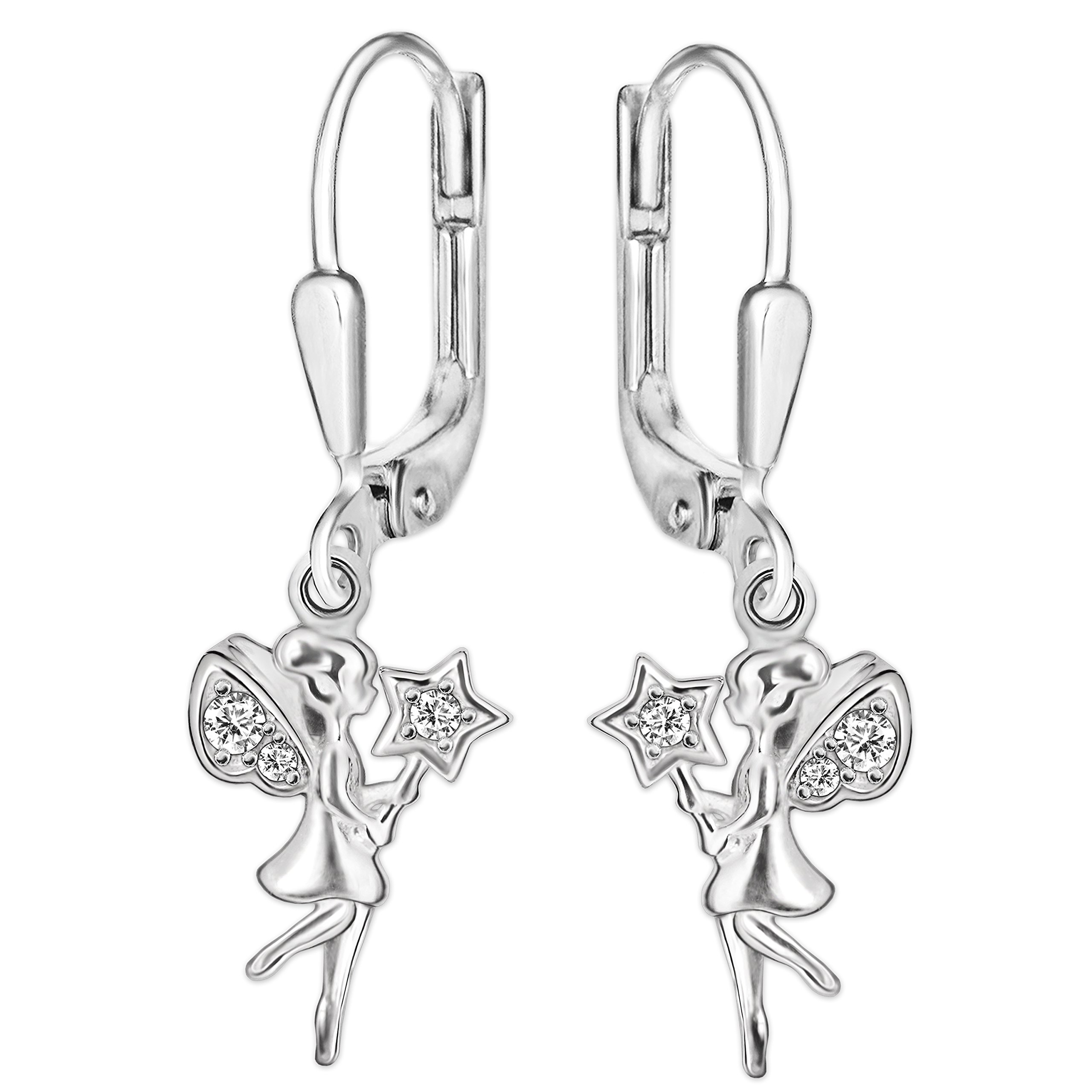 CLEVER SCHMUCK Orecchini Dorati A Forma Di Fata/Elfo Con Bacchetta Magica E Zirconi - Argento 925 Placcato Oro - 25 Mm
