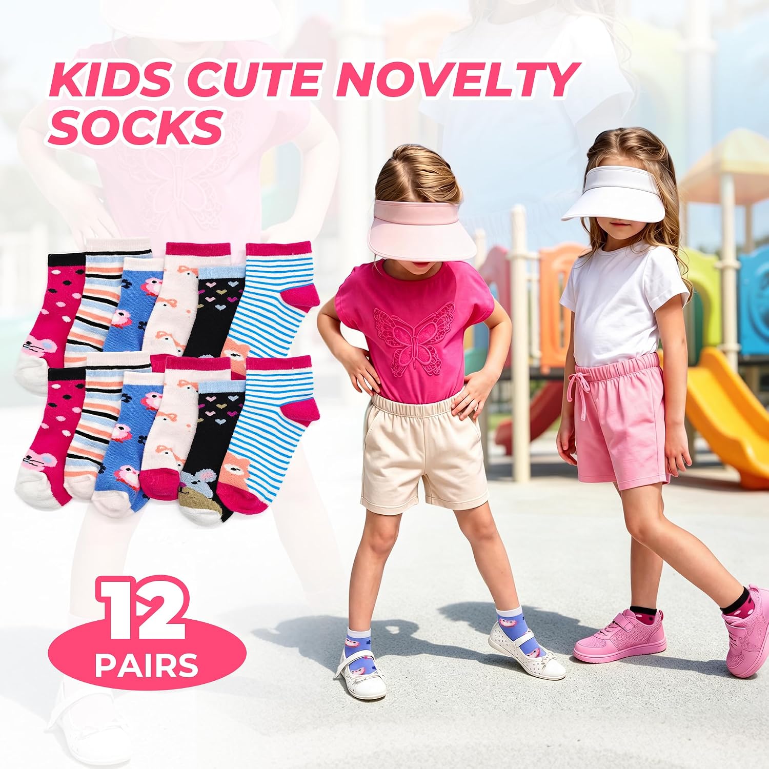Girls Socks 12 Pairs Cartoon Cotton Toddler Socks 1-9 Years Old