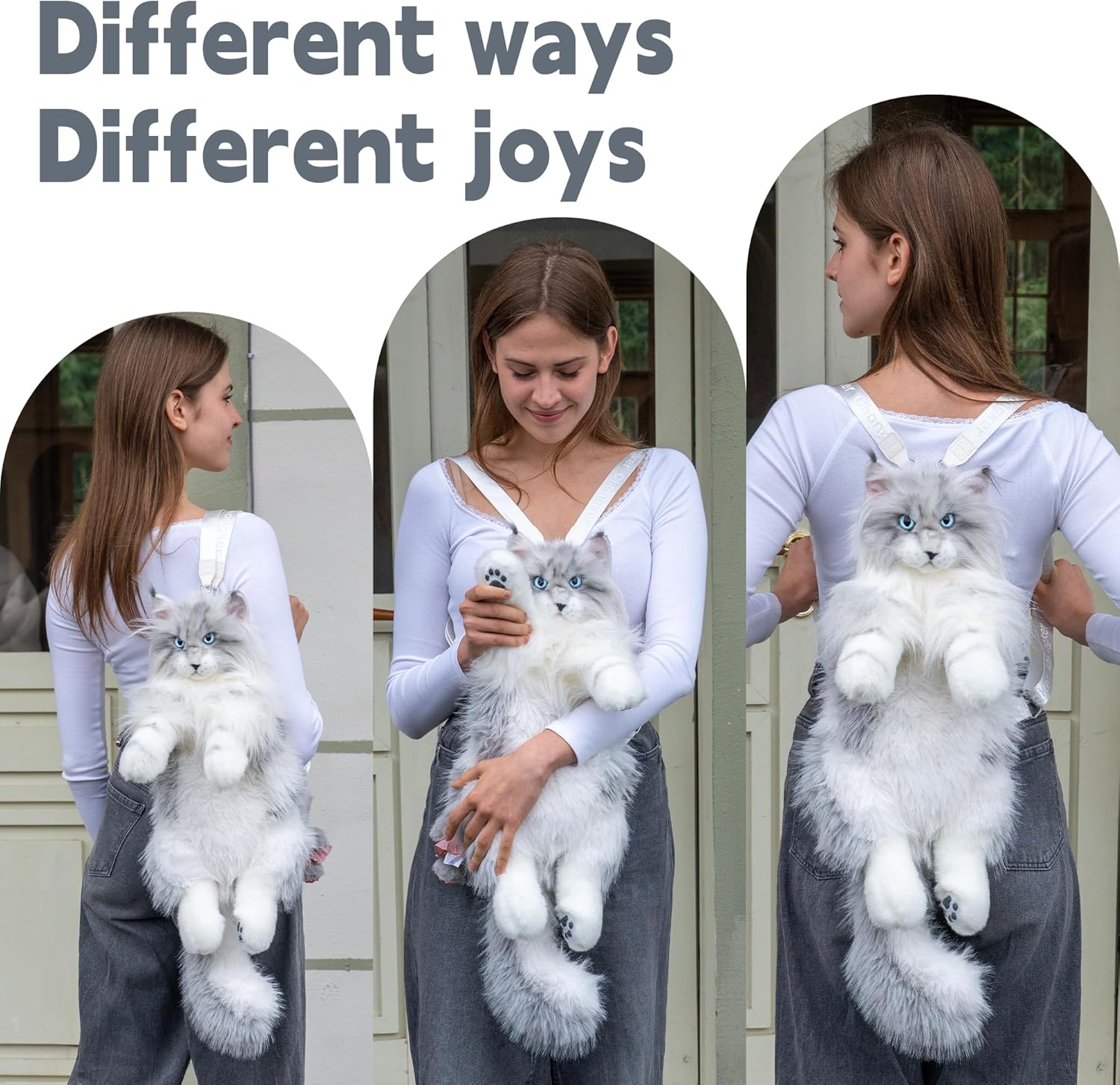 Chongker Cat Shaped Backpack - Handcrafted Stuffed Animals Plush Bag with Adjustable Shoulder, Crossbody, and Handbag Straps