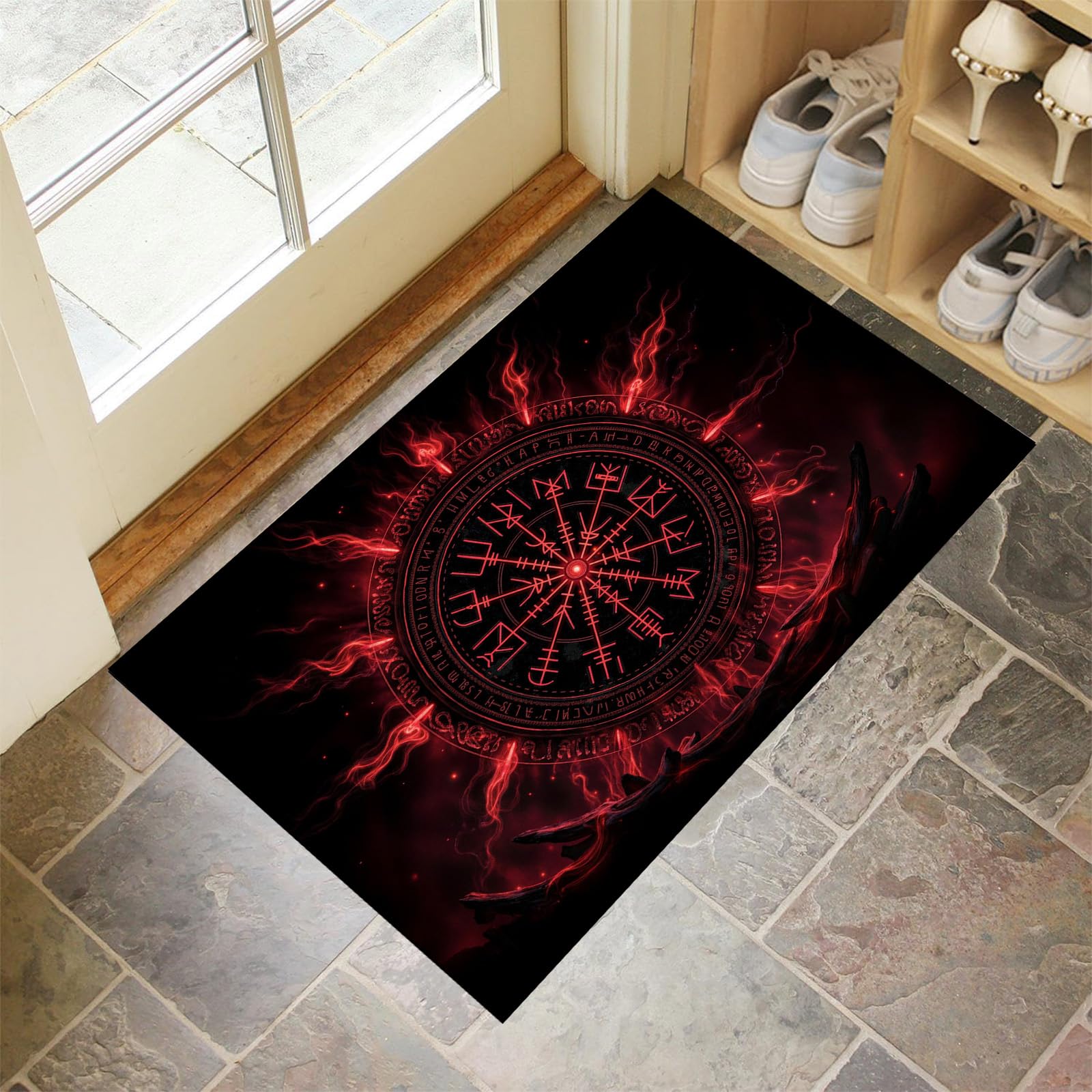 Tapis de intérieur 50 x 80 cm lavable et paillasson d'intérieur rouge style mystérieux