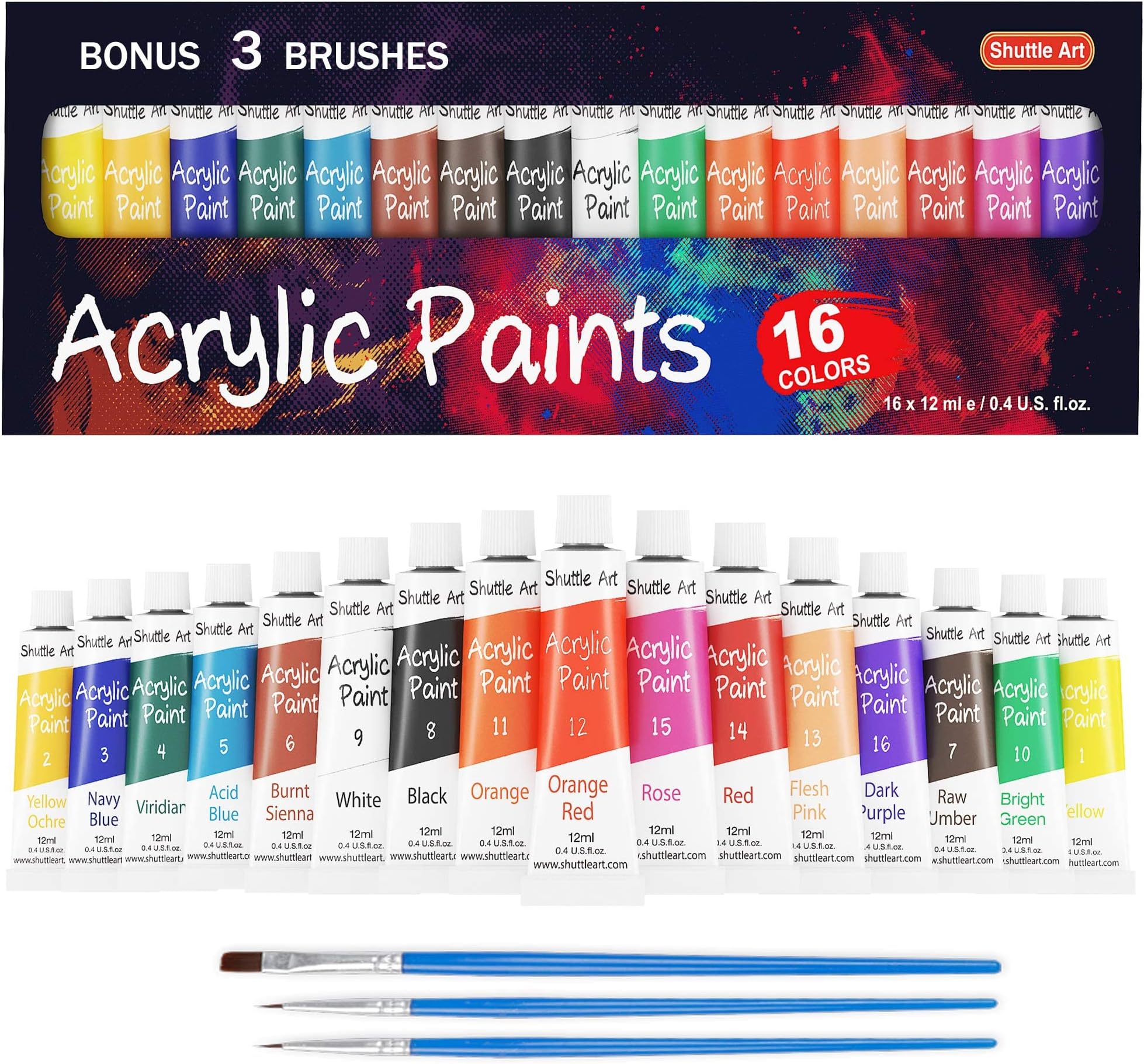 Kit Peinture Aquarelle Shuttle Art 48 Couleurs + 3 Pinceaux - Idéal Enfants Débutants