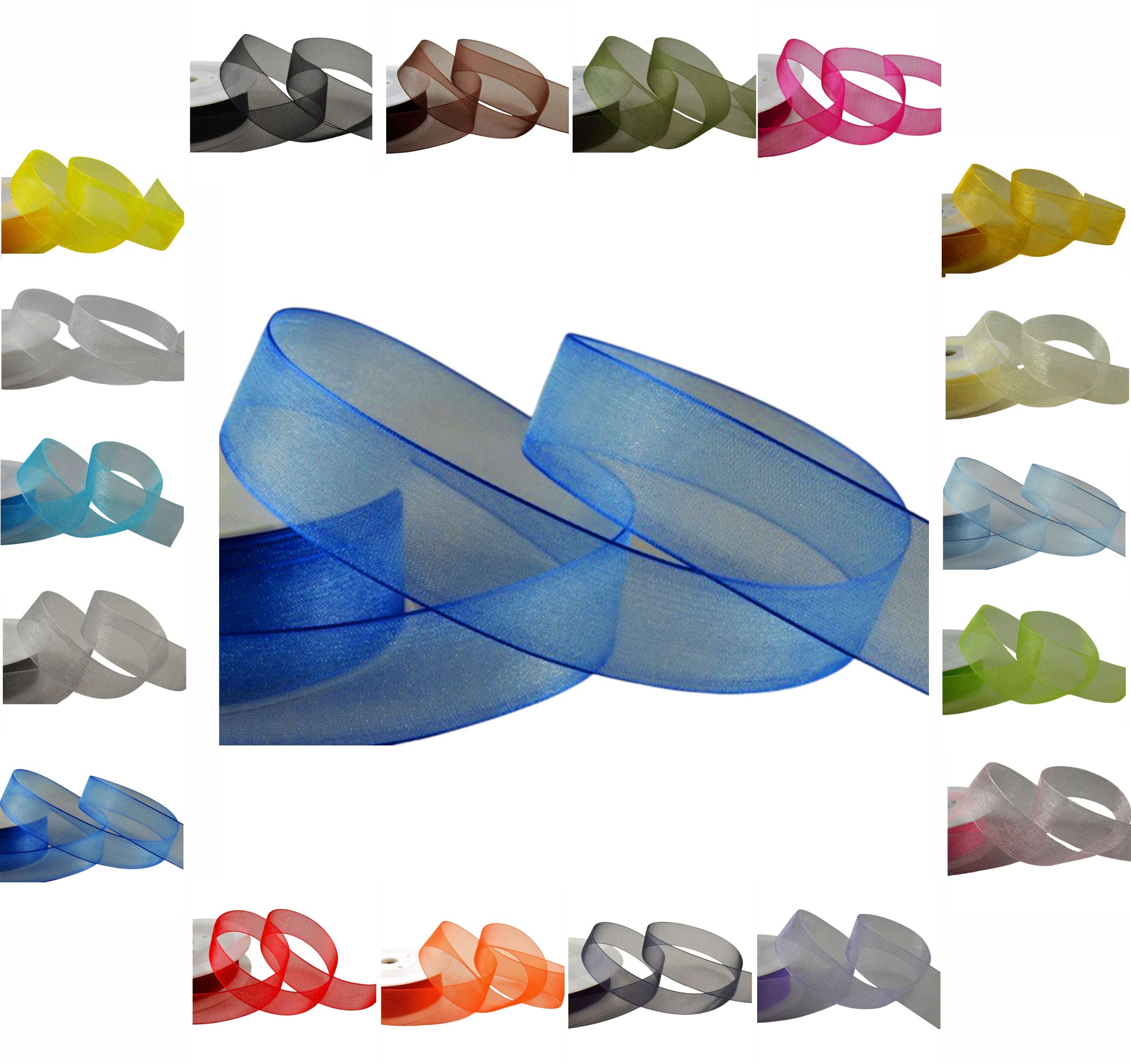 50m / 25m Roll Luxury Organza Woven Edge Ribbon Reel Rolls 3mm, 9mm, 15mm, 25mm, 40mm (Royal Blue, 25mm x 25 Metres)