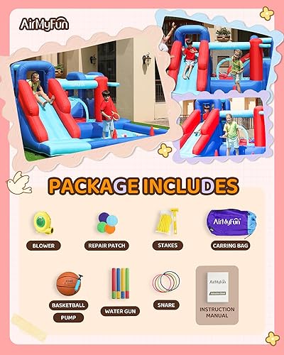 Miniatura 3 de AirMyFun Casa de rebote, castillo inflable con pozo de bolas, doble tobogán inflable para niños con soplador de aire, gorila de castillo para niños