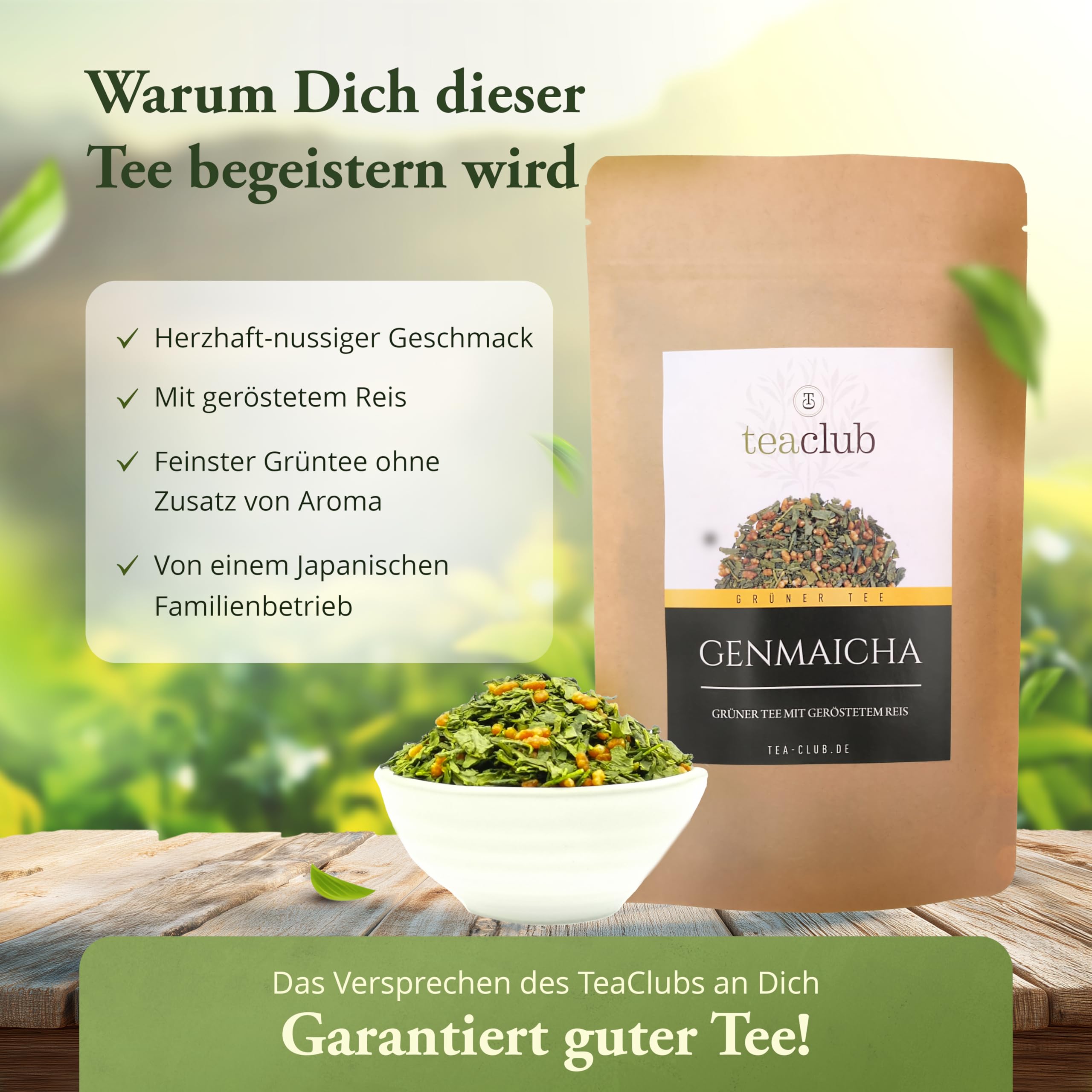 TeaClub Tè Genmaicha Sfuso 500g – Tè Verde Giapponese con Riso | Tè verde giapponese con riso, aroma delicato di nocciola, azienda familiare Kirishima, tè verde lavorato con cura