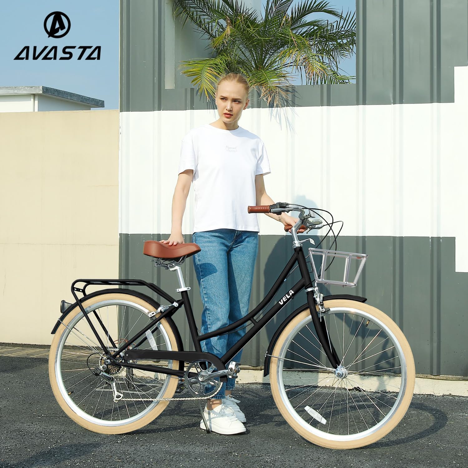 AVASTA Vela bike size chart indicating rider height and inseam measurements for optimal fit.