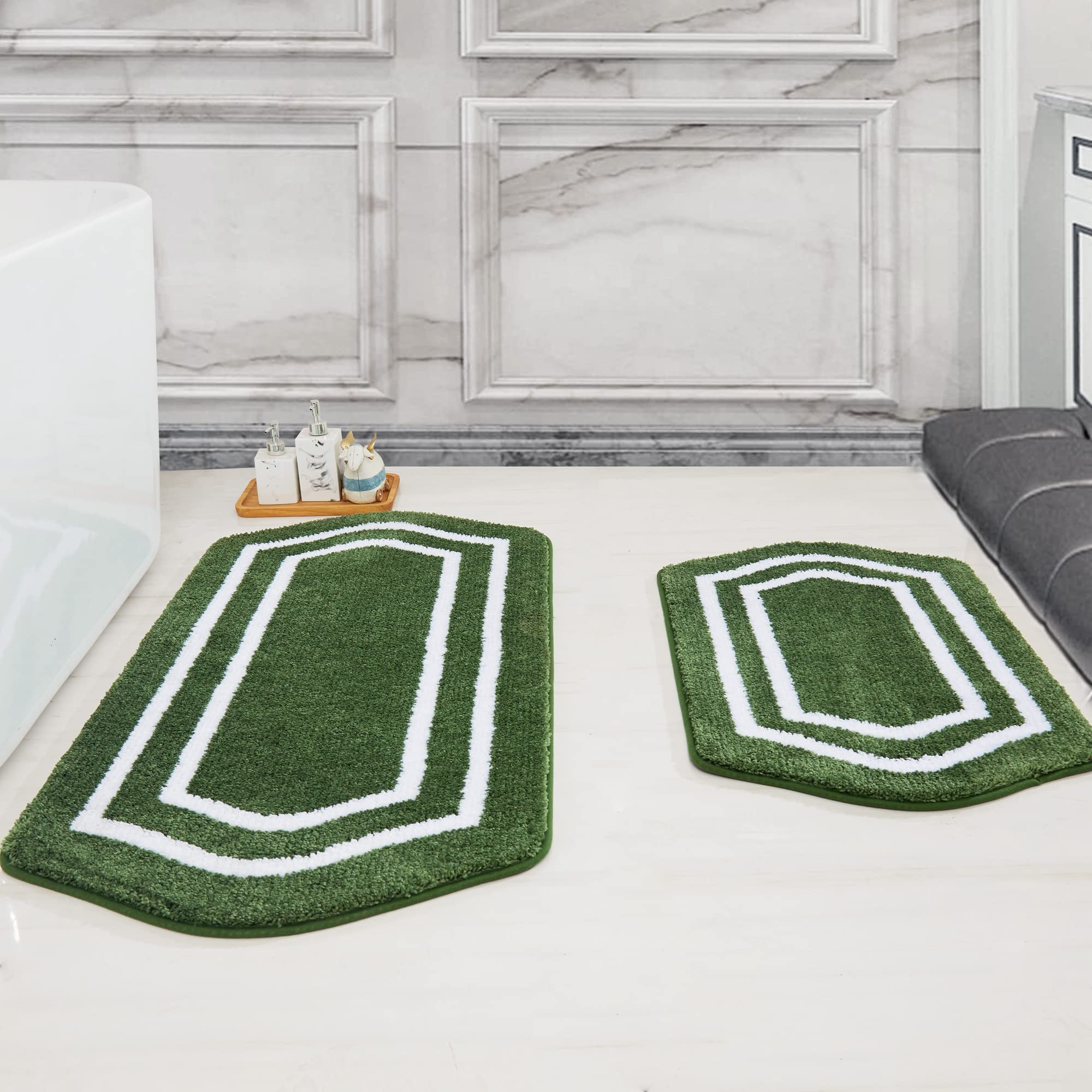 Ensemble de tapis de bain extra épais vert 61x122 tapis de sol absorbant l'eau
