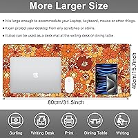 Vista 2 de Mouse Pad, Large Retro Boho Hippie Flower Desk Mat, Extended Non-Slip Gaming Keyboard Mousepad Desk Pad, Thick Stitched Edges Waterproof Mouse Mat
