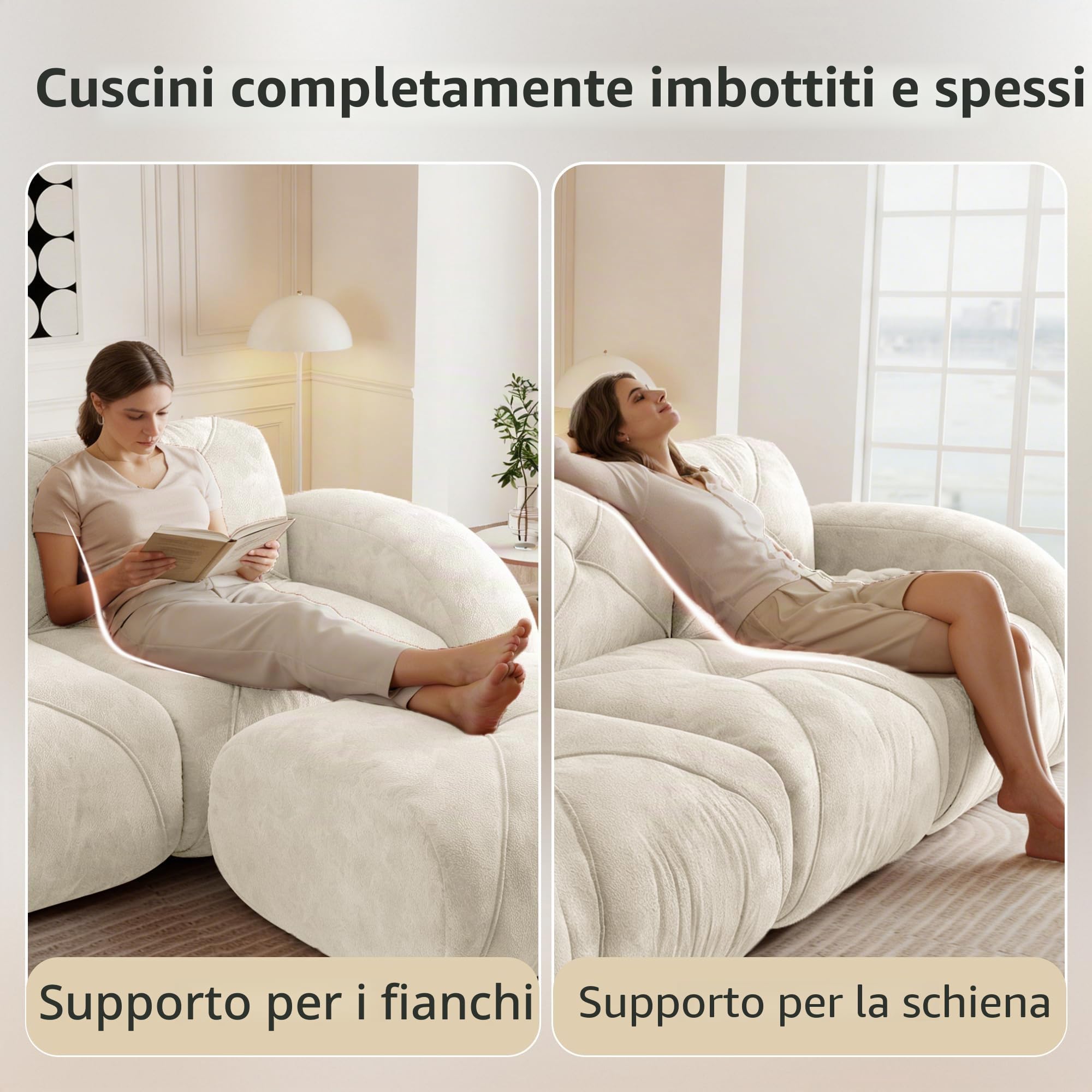 Poltrona a L, divano modulare, divano combinato a tre posti, adatto per soggiorno, fondo antiscivolo, nessun montaggio richiesto, divano modulare con poggiapiedi (bianco)