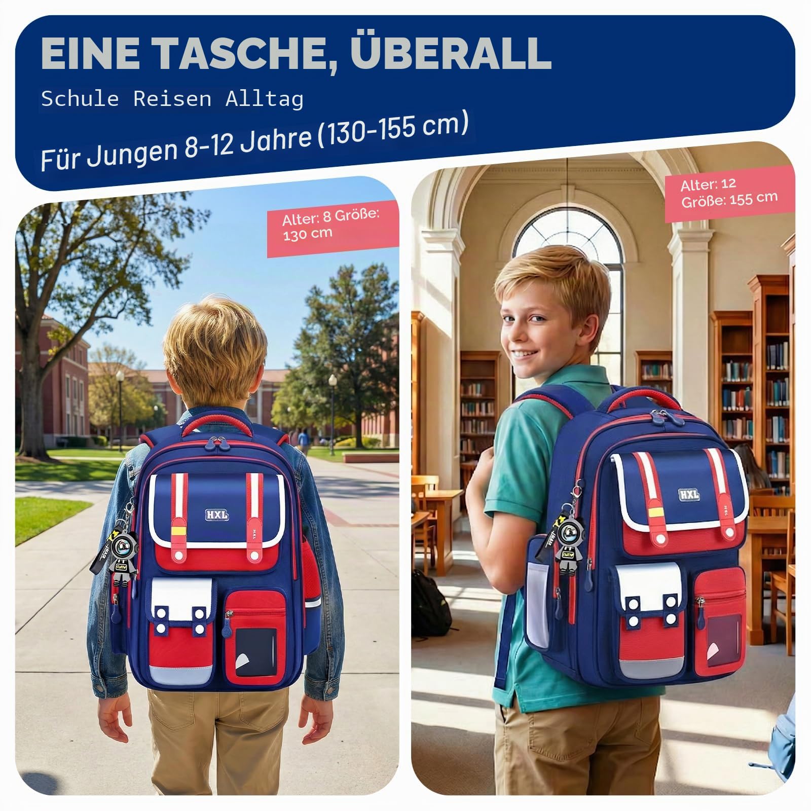 Amythe Schulranzen für Jungen 2.-5. Klasse, 25 L mit Brustgurt, Blau