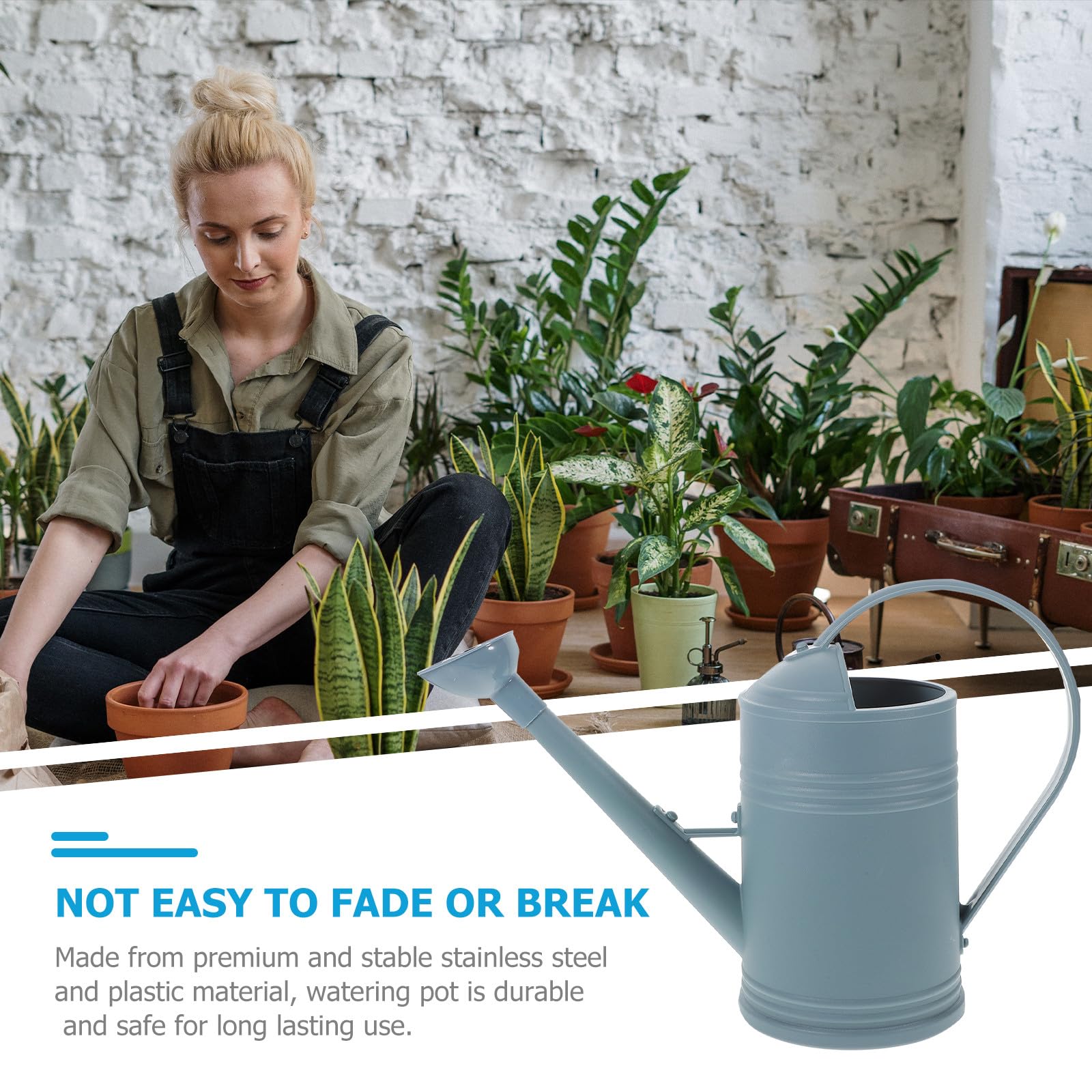 TOYANDONA Regadera Material Plástico y Acero Inoxidable Diseño Delicado de 1.8l Boquilla Larga y Color Azul para Plantas para Jardinería Hogar