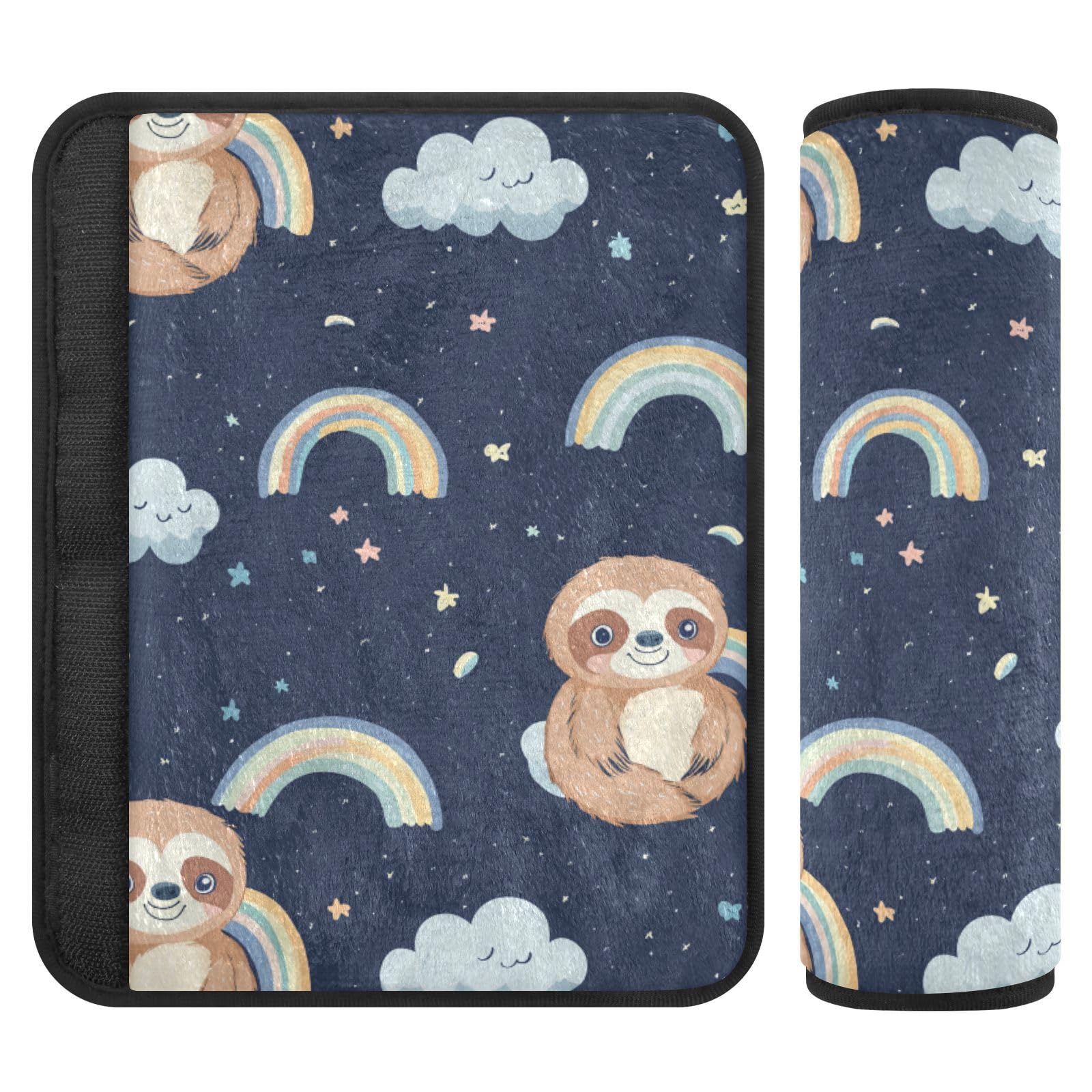 Seat Belt Covers 2 Pack Cute Sloth Car Seat Strap Covers Super Soft Rainbow Stars Car Seat Neck Cover for Boys Girls Adults Babies S