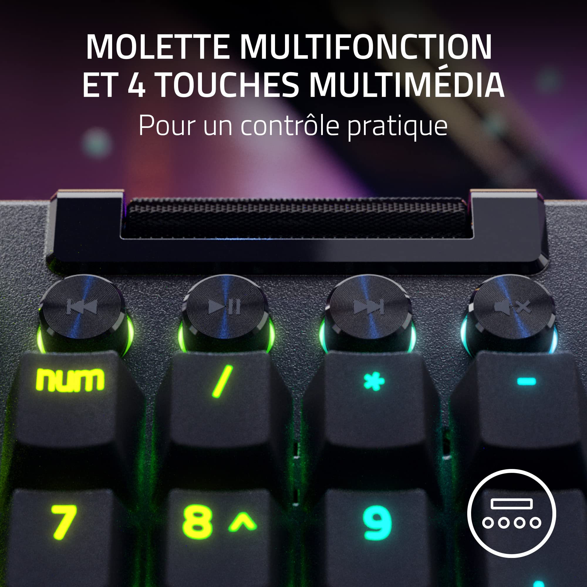 Razer BlackWidow V4 Pro (Switches Jaune) - Clavier Gamer Mécanique Snap Tap (Switches Mécaniques Silencieux, 8 Touches Macro Dédiées, Repose-Poignet en Similicuir) AZERTY Clavier FR | Noir