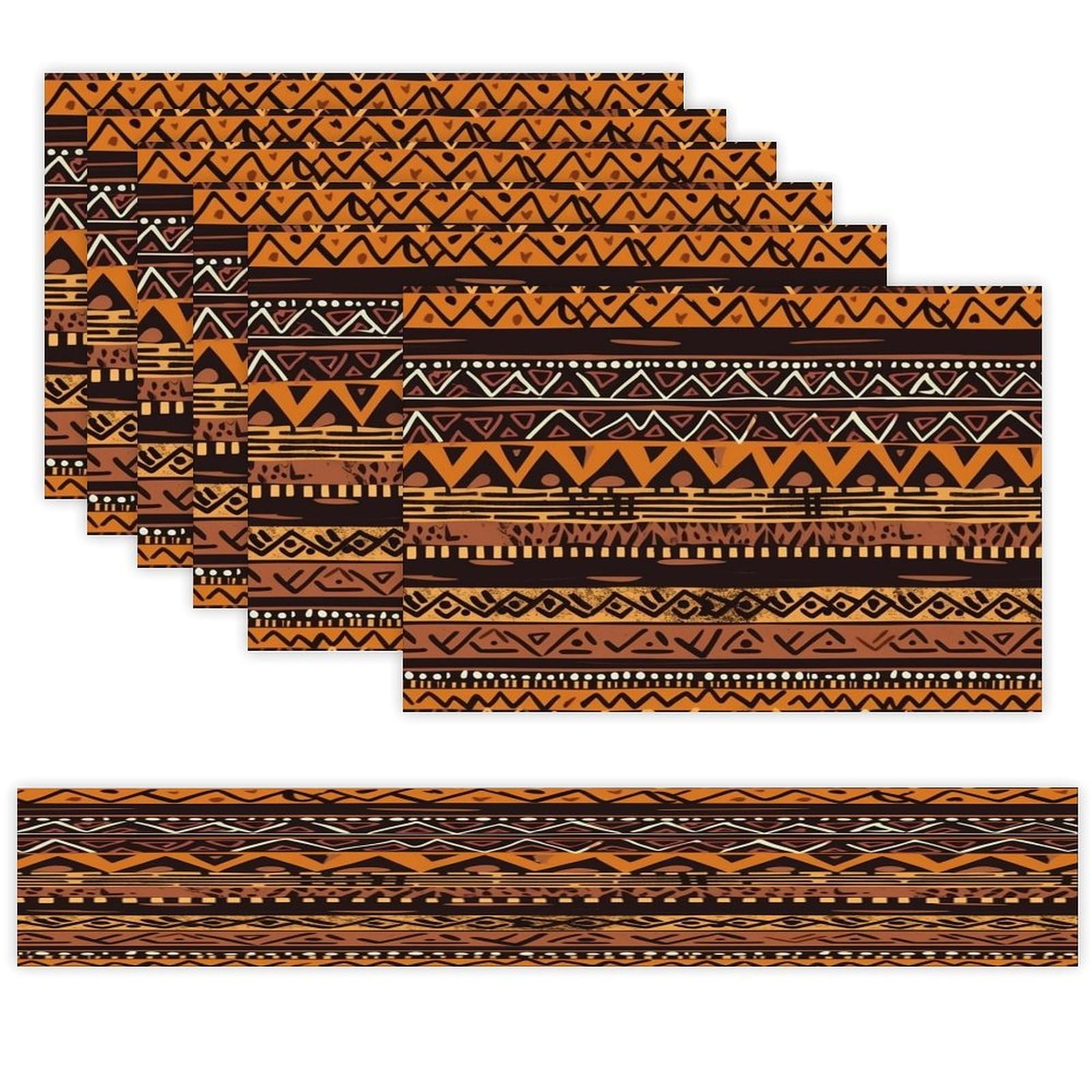 African Mud Cloth Tribal Table Runner and Placemats of 6 Washable Heat Resistant Place Mats with Table Runner Vintage Holiday Table Mat Set for Holiday Party Kitchen Dining Deco