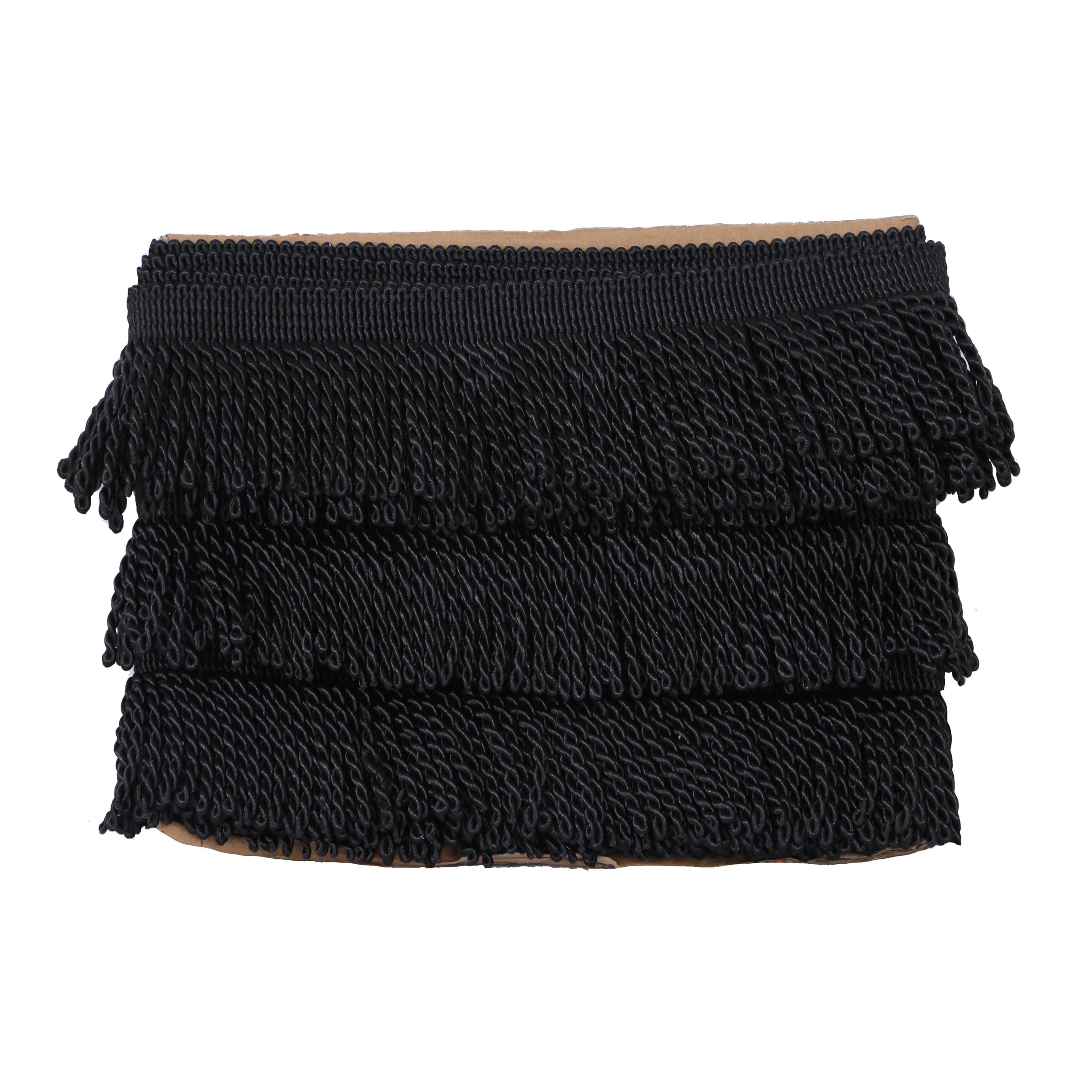 BEL AVENIR Bullion Fringe Trim Curtain Fringes 10 Yard x 2.5 Inches Sewing Fabric Trims DIY Decoration for Curtain Cushions Lampshades Clothes (Black, 5 Yard)