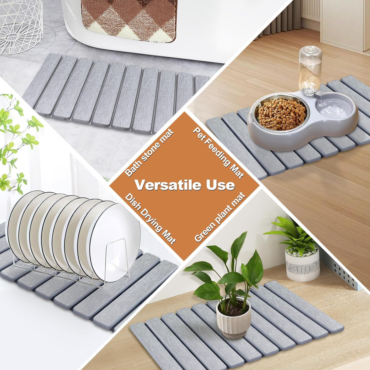 Revid Foldable Stone Bath Mats for Bathroom, 24"(L)×16"(W) Diatomaceous Earth Bath Mat, Non-Slip Quick Dry Stone Mat, Grey - Image 7