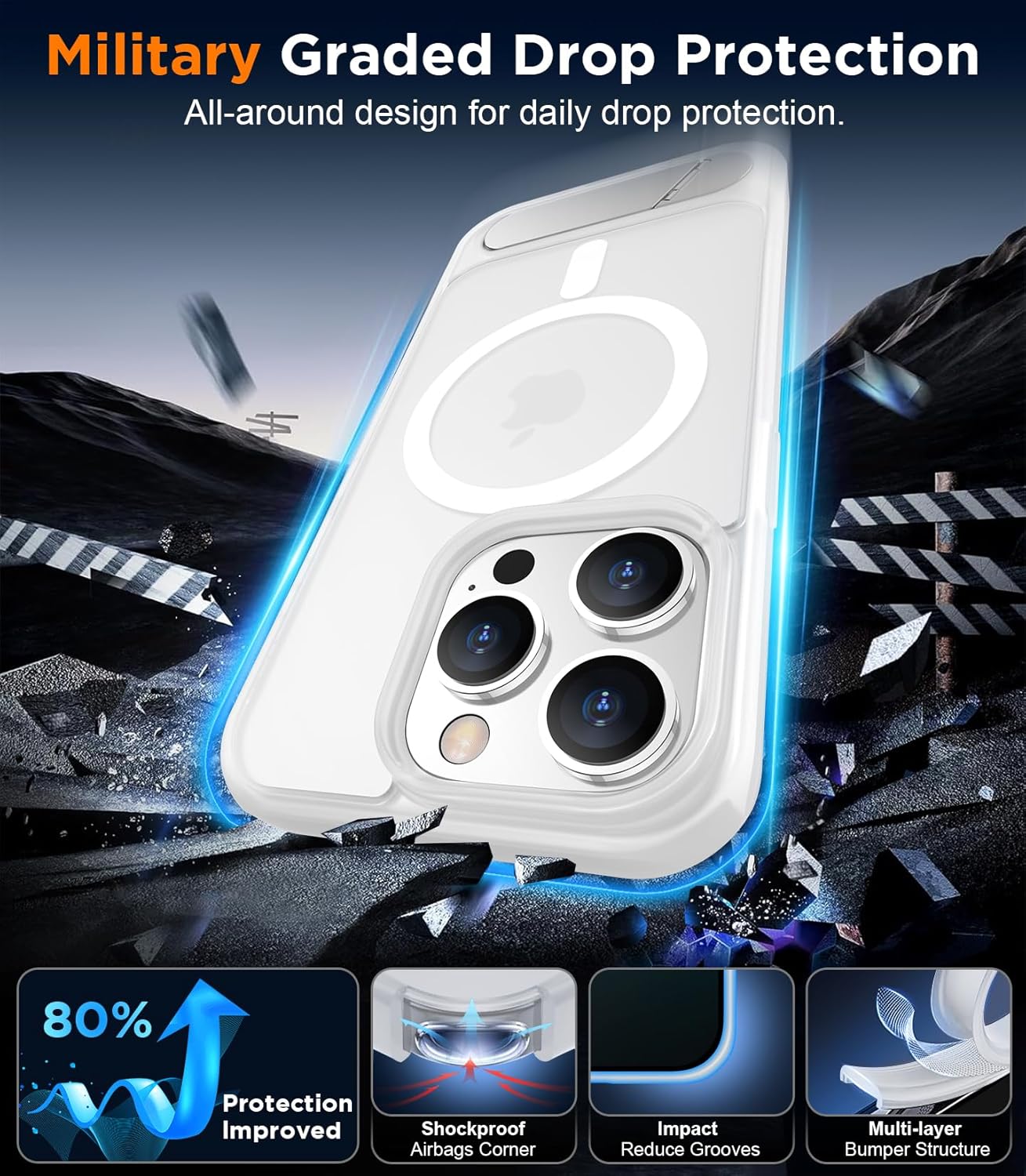 Temdan Magnetic Compatible with iPhone 14 Pro Case, [Built-in Invisible Kickstand][Compatible with MagSafe] [Military Grade Shockproof] Slim Translucent Matte Phone Case for iPhone 14 Pro 6.1" - Image 4