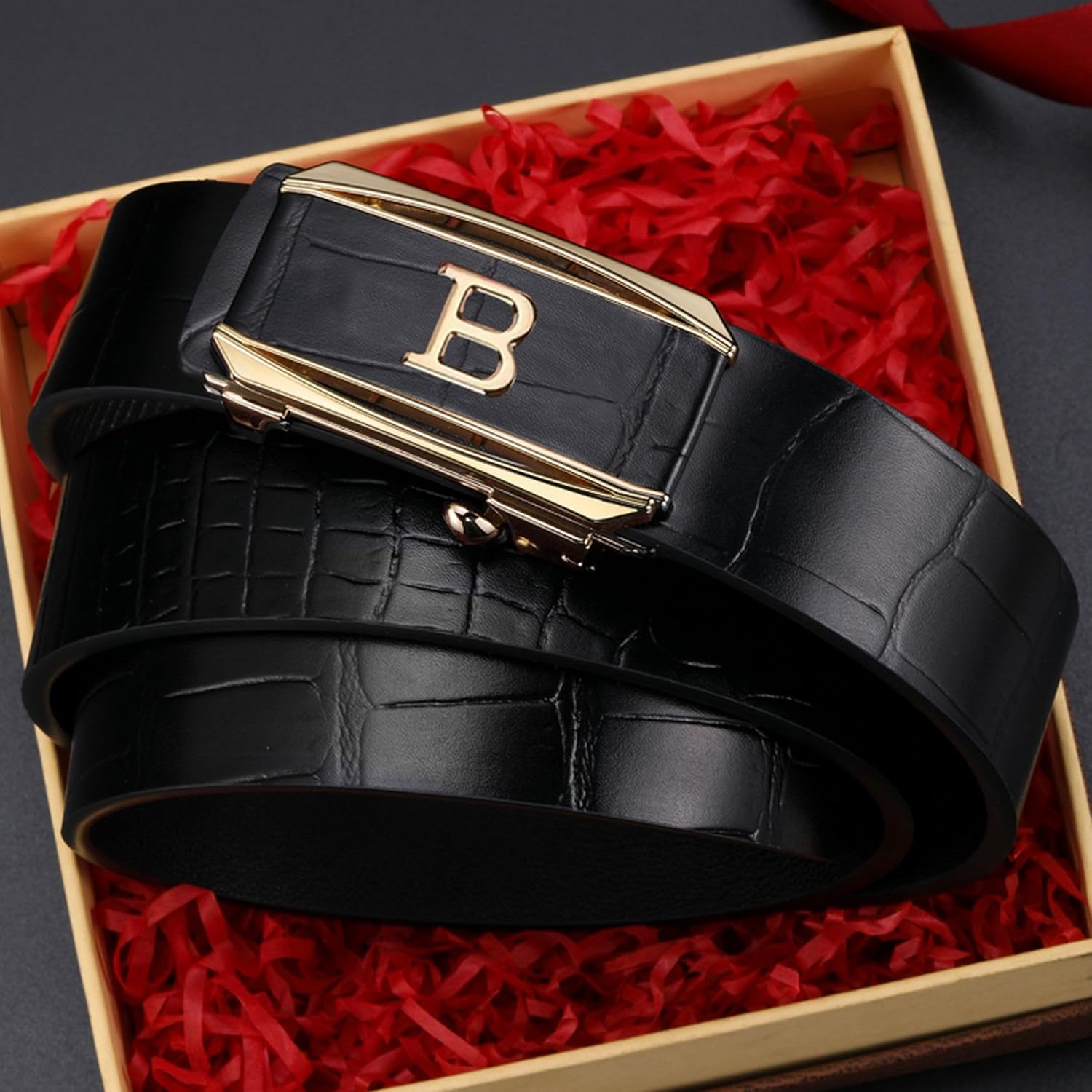 Men's Belt Leather Click Groove Belt Crocodile Designer Dress Casual - Image 2