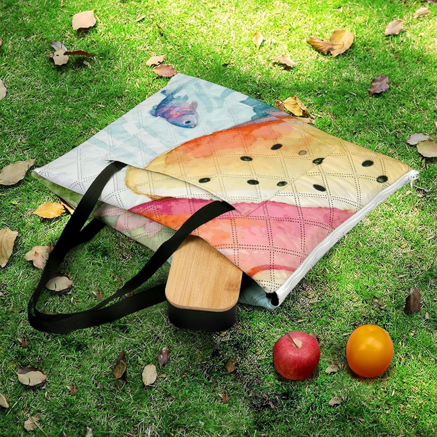 Funny Hot Dog Picnic Blanket with Zipper Water Resistant Sand Free Picnic Mat Washable Foldable Easy Carry Beach Blanket for Lawn Beach Hiking Camping