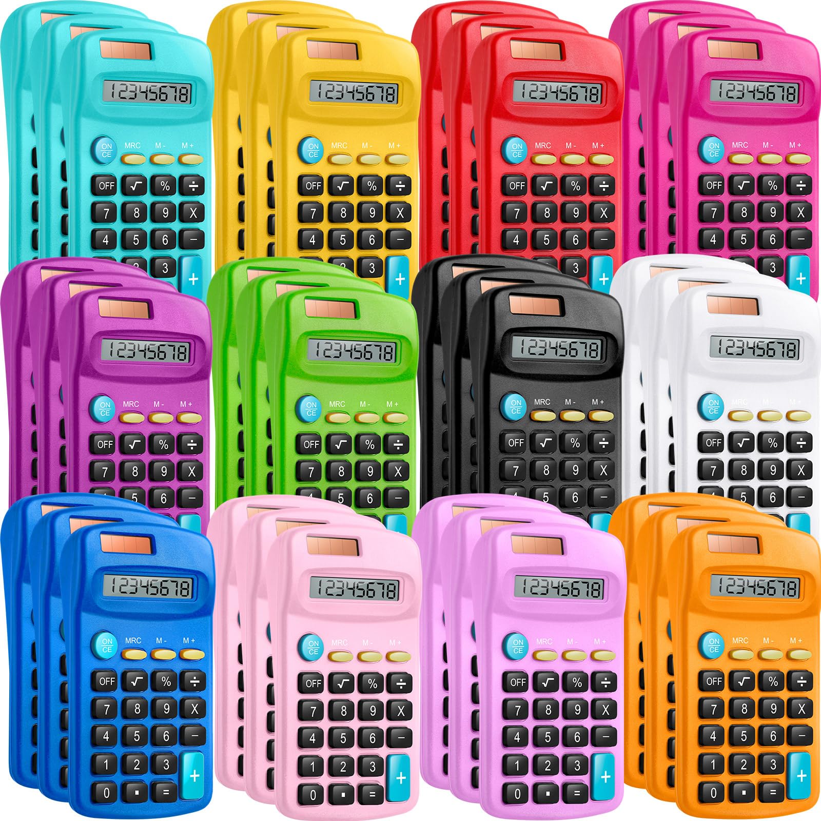 Paquete de 36 mini calculadoras básicas de tamaño de bolsillo para estudiantes en ángulo de mano con pantalla de 8 dígitos, batería solar, calculadora pequeña de doble potencia para estudiantes,