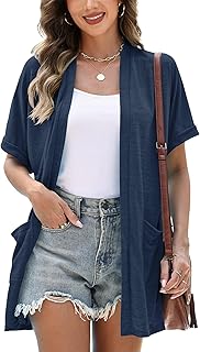 Women's Short Sleeve Cardigan 2026 Summer Fashion Top Casual Dressy Loose Lightweight Cardigans with Pockets