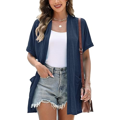 Micoson Women's Short Sleeve Cardigan 2026 Summer Fashion Top Casual Dressy Loose Lightweight Cardigans with Pockets