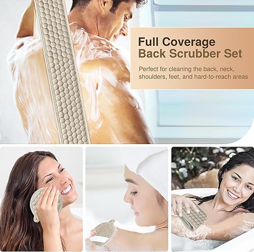Miniatura 6 de Suntee Juego de almohadillas exfoliantes de espalda y esponja exfoliantes para ducha limpiador de ducha de baño para mujer limpiador de lufa para