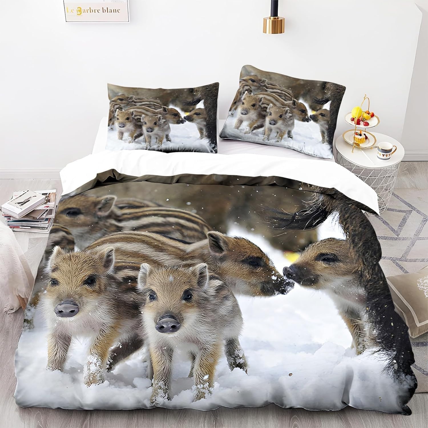 Housse de couette sanglier 220x240 pour ambiance chalet de montagne