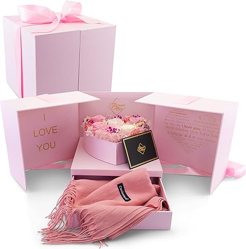 Glamour Boutique Pink Open Heart Love Box with Mix Preserved Flowers - Enchanted Flower for Valentines Day Gifts for Her Mom  Daughter 945 x 945 x