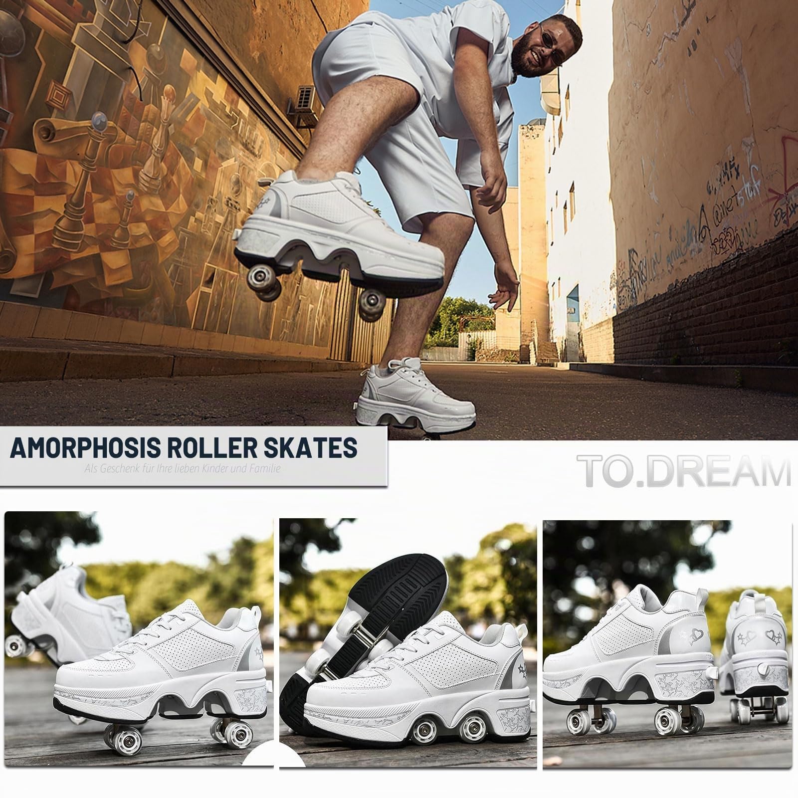 Rollschuhe,Schuhe mit Rollen für Mädchen,Turnschuhe mit Rollen Jungen,Roller Shoes zum Einklappen,LED Roller Skates for Kids,Schuhe Roller Frauen